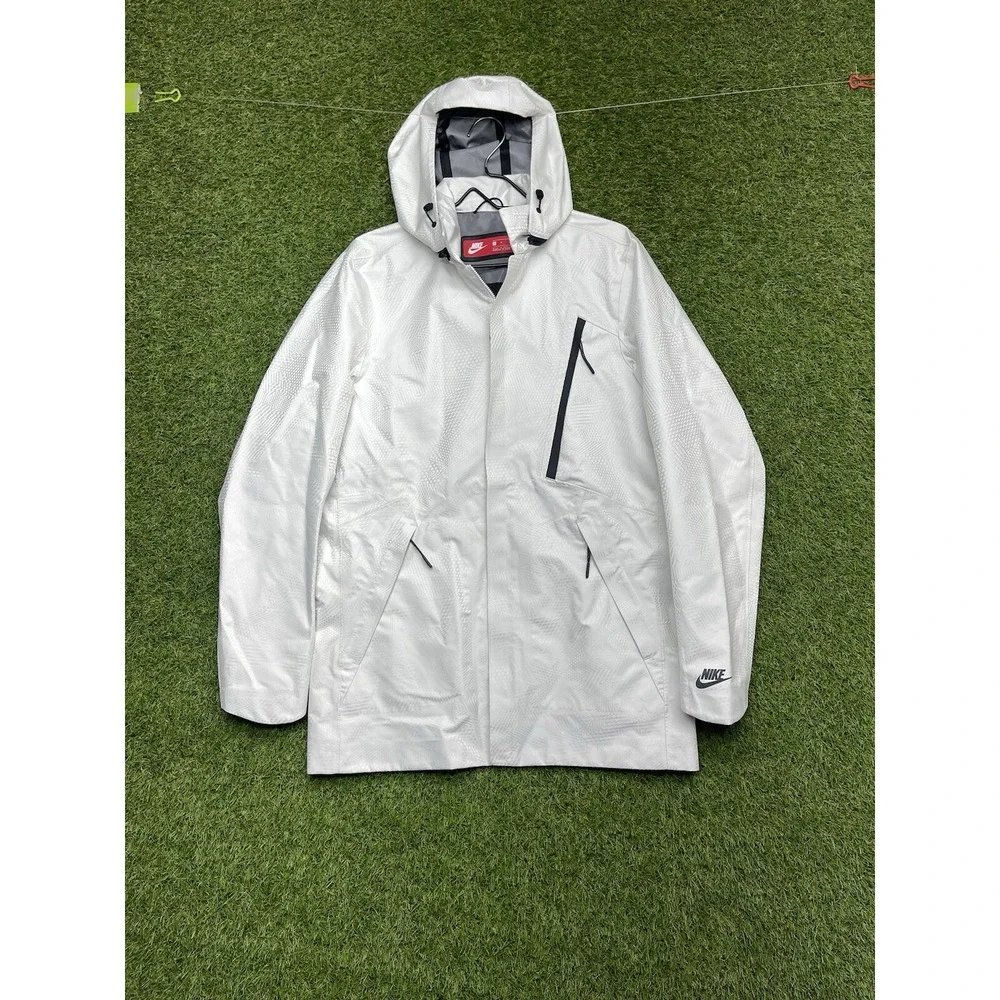 Nike Coat Mens Medium White Gray Full Zip Tech Jacket Winter Coat Rain 2000s